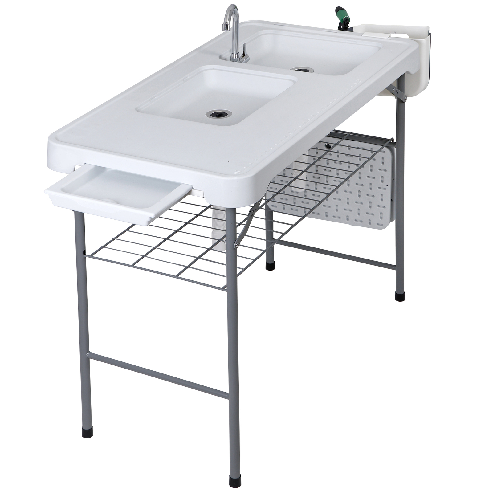 Fish Cleaning Table with Sink 42.6" Width Portable Folding Camping Table Patio
