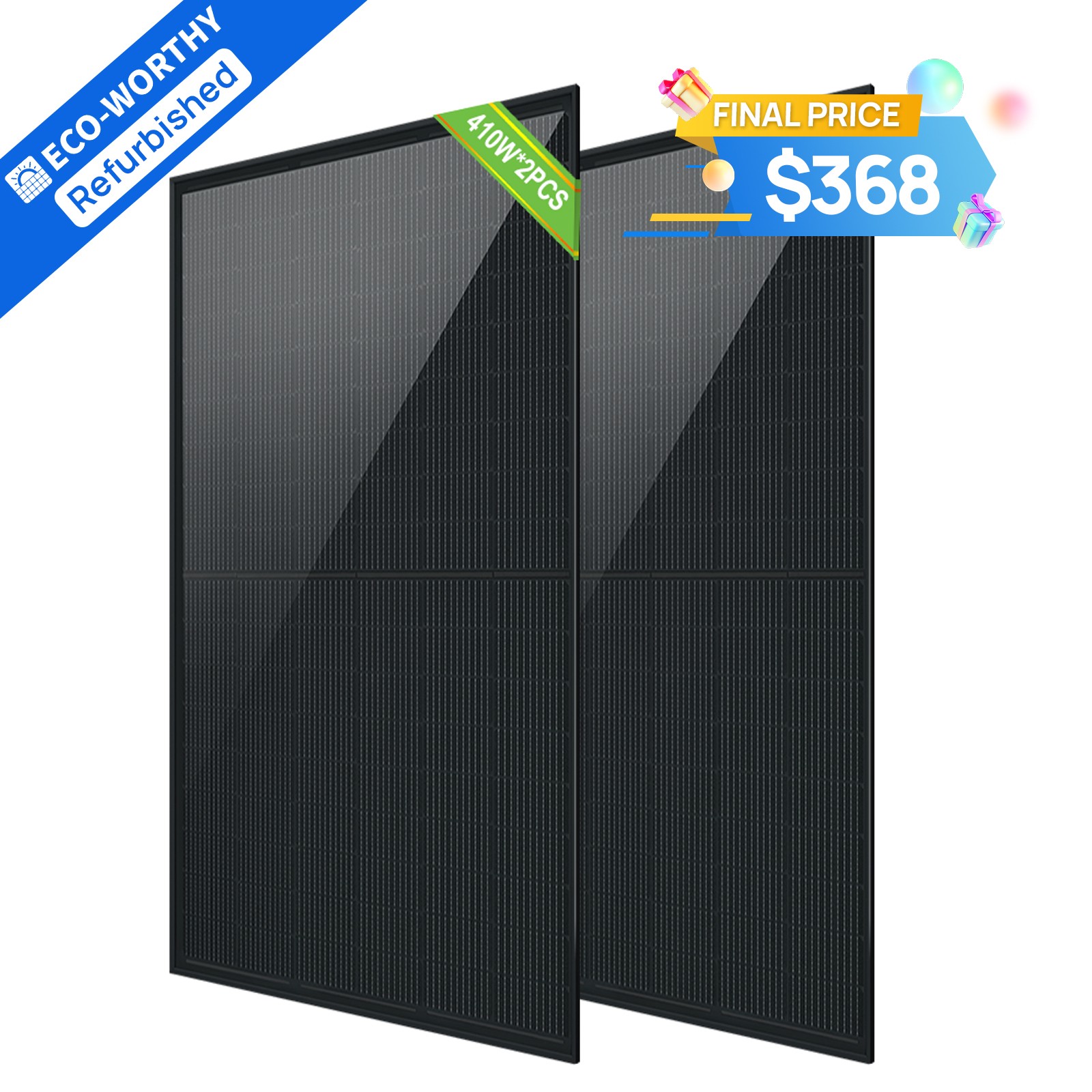 ECO-WORTHY 2Pack 410W Watt Solar Panel for Home Off grid + Free shipping