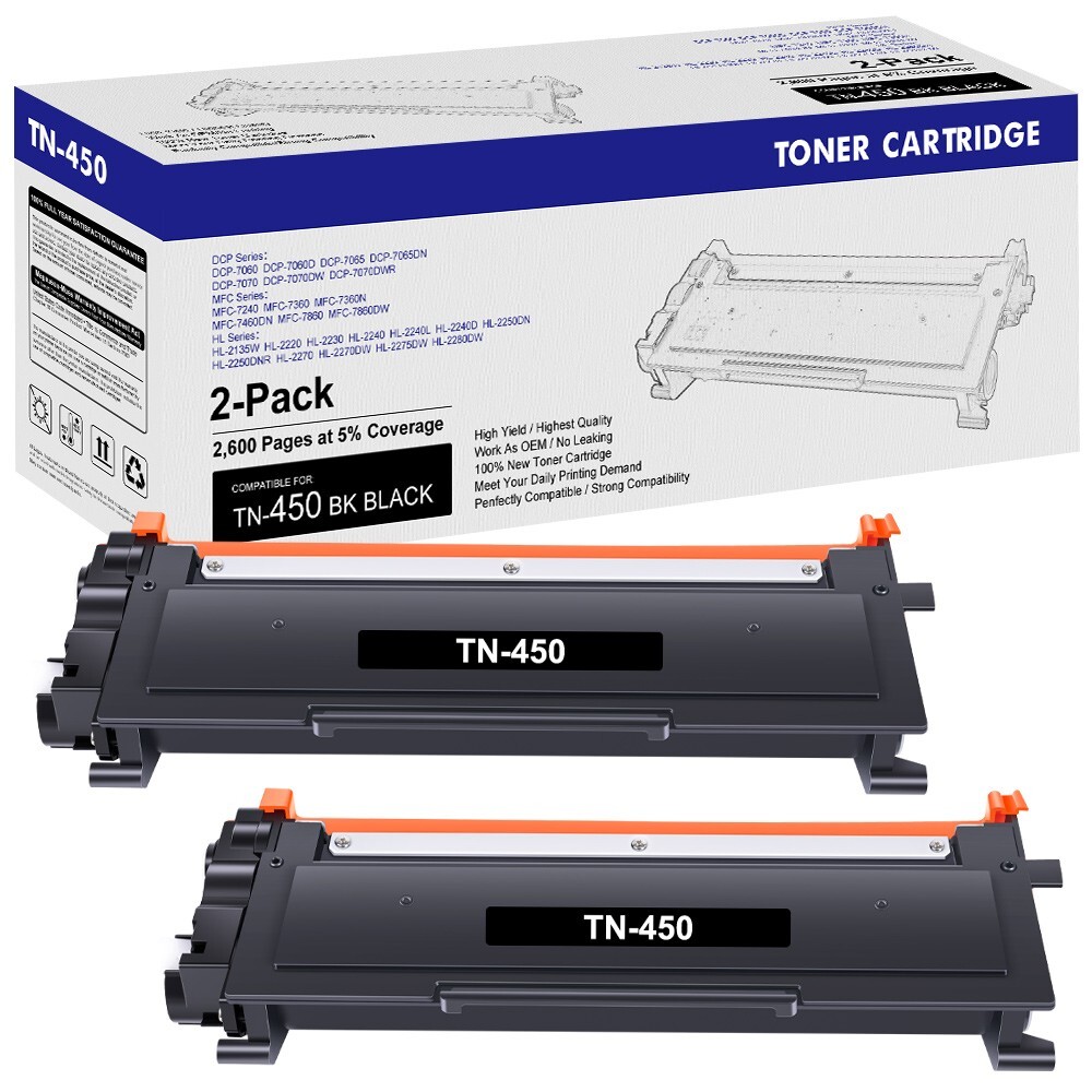 NEW TN450 TN-450 High Yield Toner Cartridge For Brother - 2PK