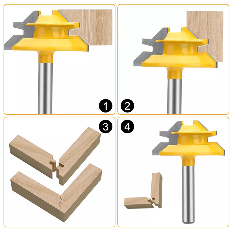 3Pcs 45 Degree Lock Miter Router Bit Set,1/2" 5/8" 3/4" Cutting Height 1/4"Shank