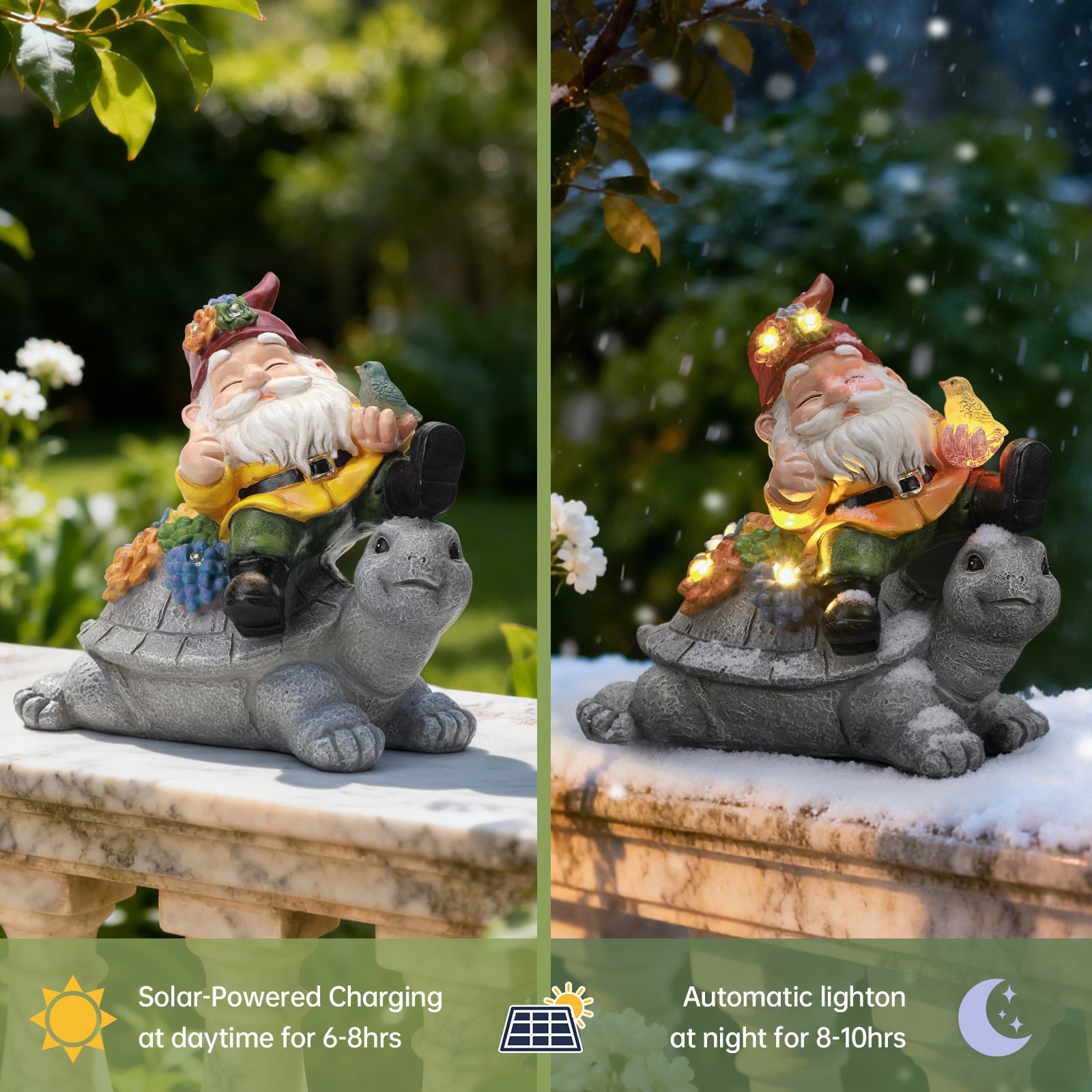 Solar-Powered Garden Gnomes: Turtle & Flower Statues for Outdoor Decor 🌞🏡✨