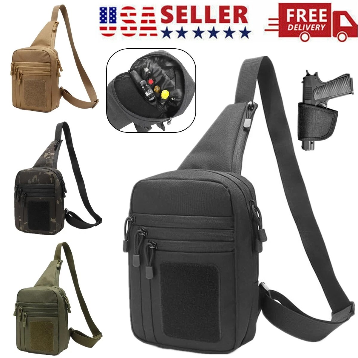 Tactical Gun Bag Pistol Holster Concealed Carry Chest Crossbody Pack Handgun Bag