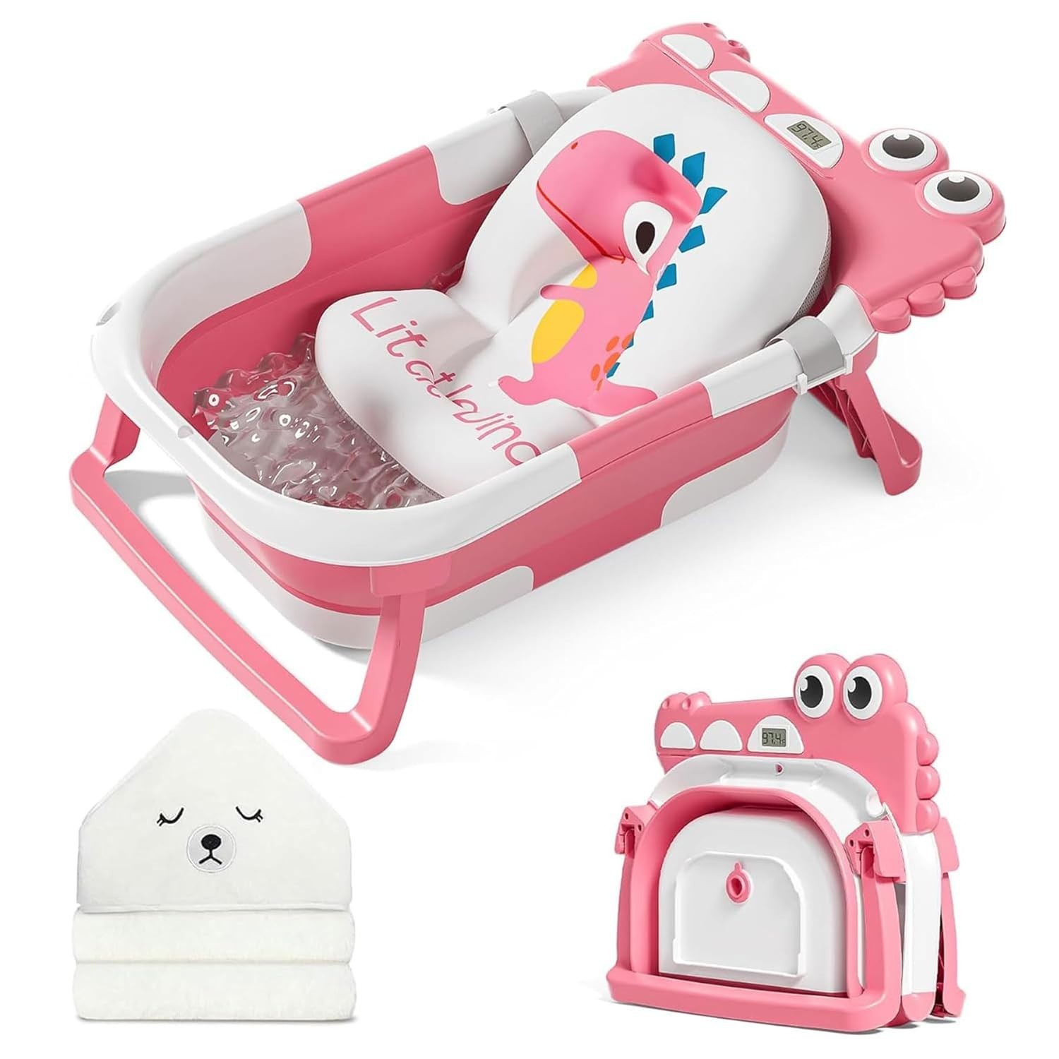 Collapsible Baby Bathtub for Newborn with Thermometer & 1 Hooded Towel & 1 So...