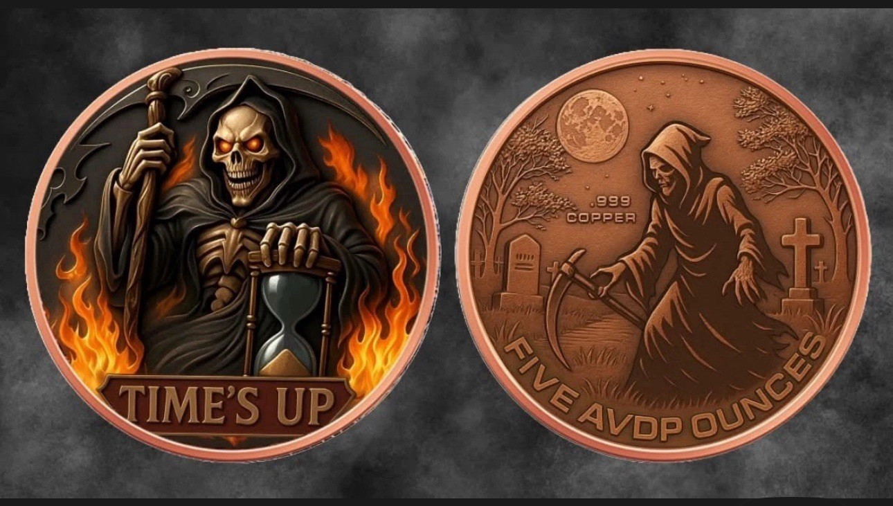 Copper-5 oz Grim Reaper-999 Fine-Colored Round High Relief-Is Your Time Up?🔥