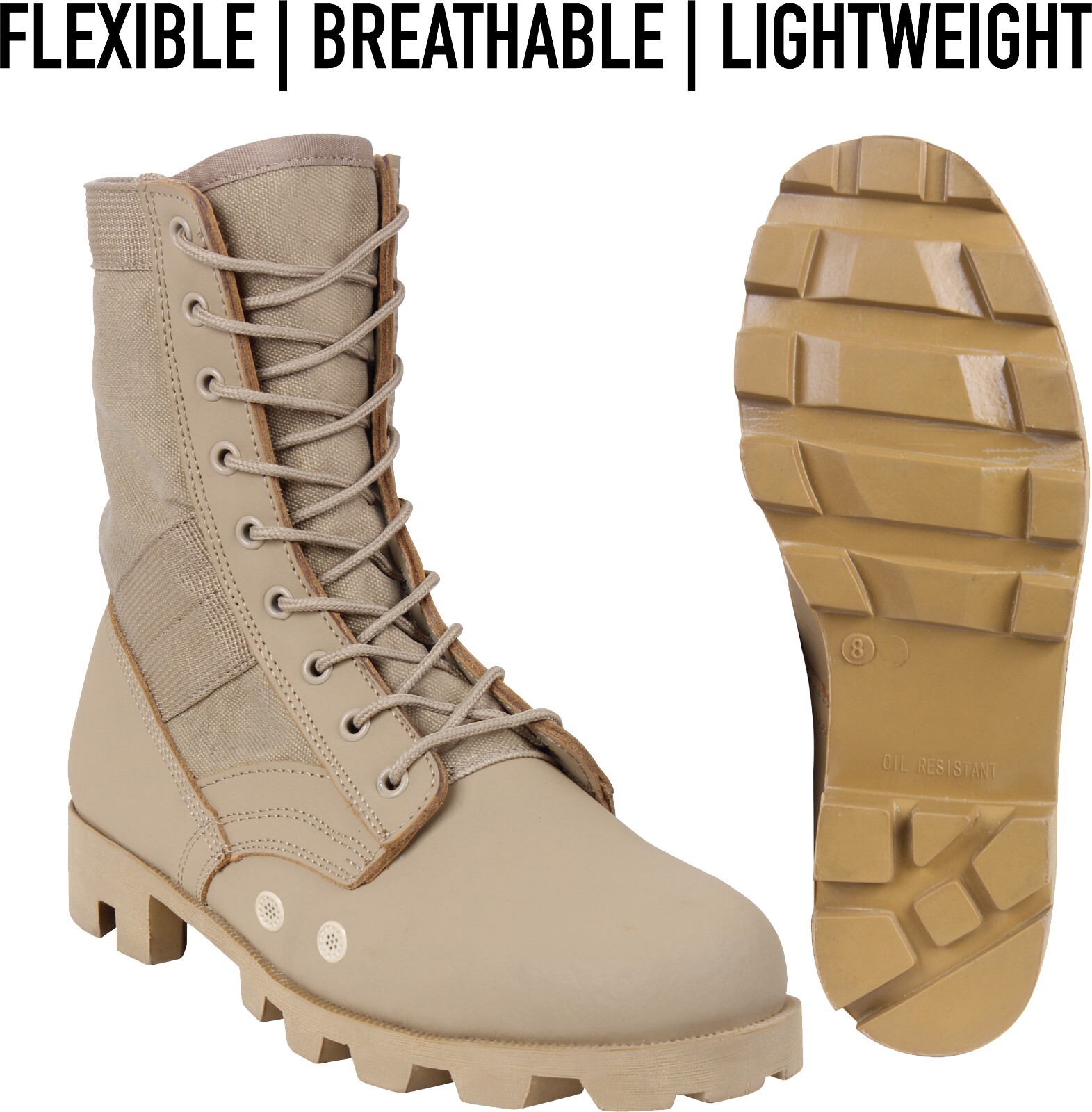 Vietnam Jungle Boots 8" Leather Canvas Military Tactical