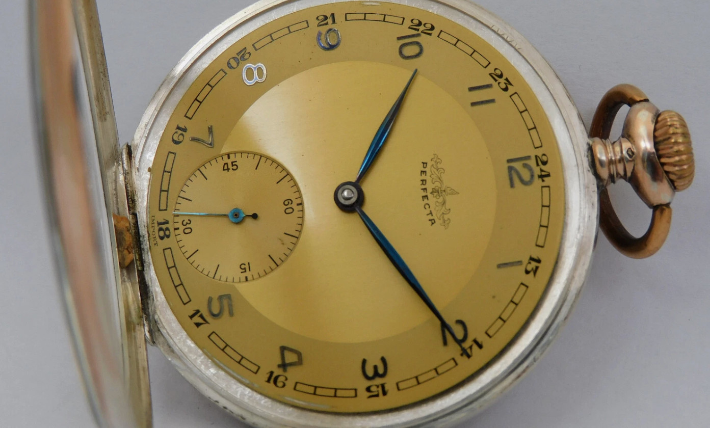 Working pocket watch silver PERFECTA silver pocket watch working C111