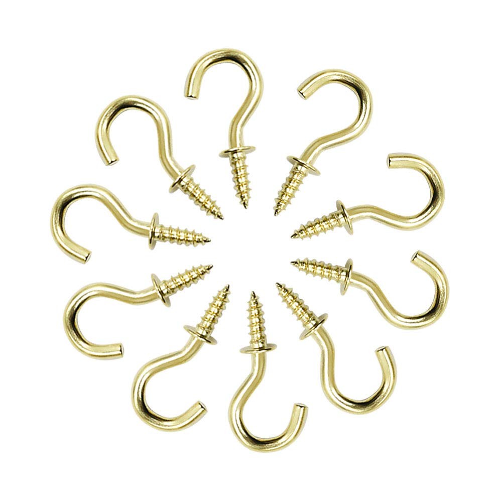 100 Pcs Gold Cup Hooks 1/2" Ceiling Screw Hooks Self Tapping Hanging Hooks