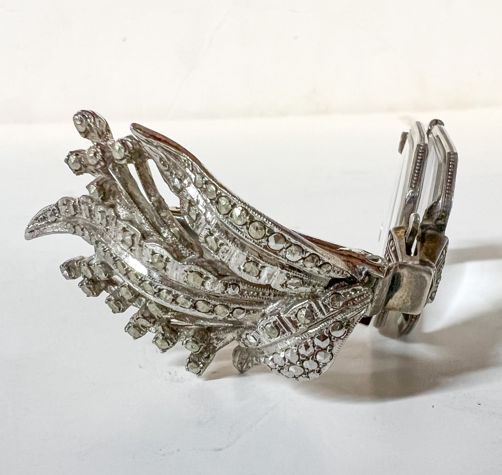 West German 835 Silver Marcasite Folding Lorgnette c1950-60