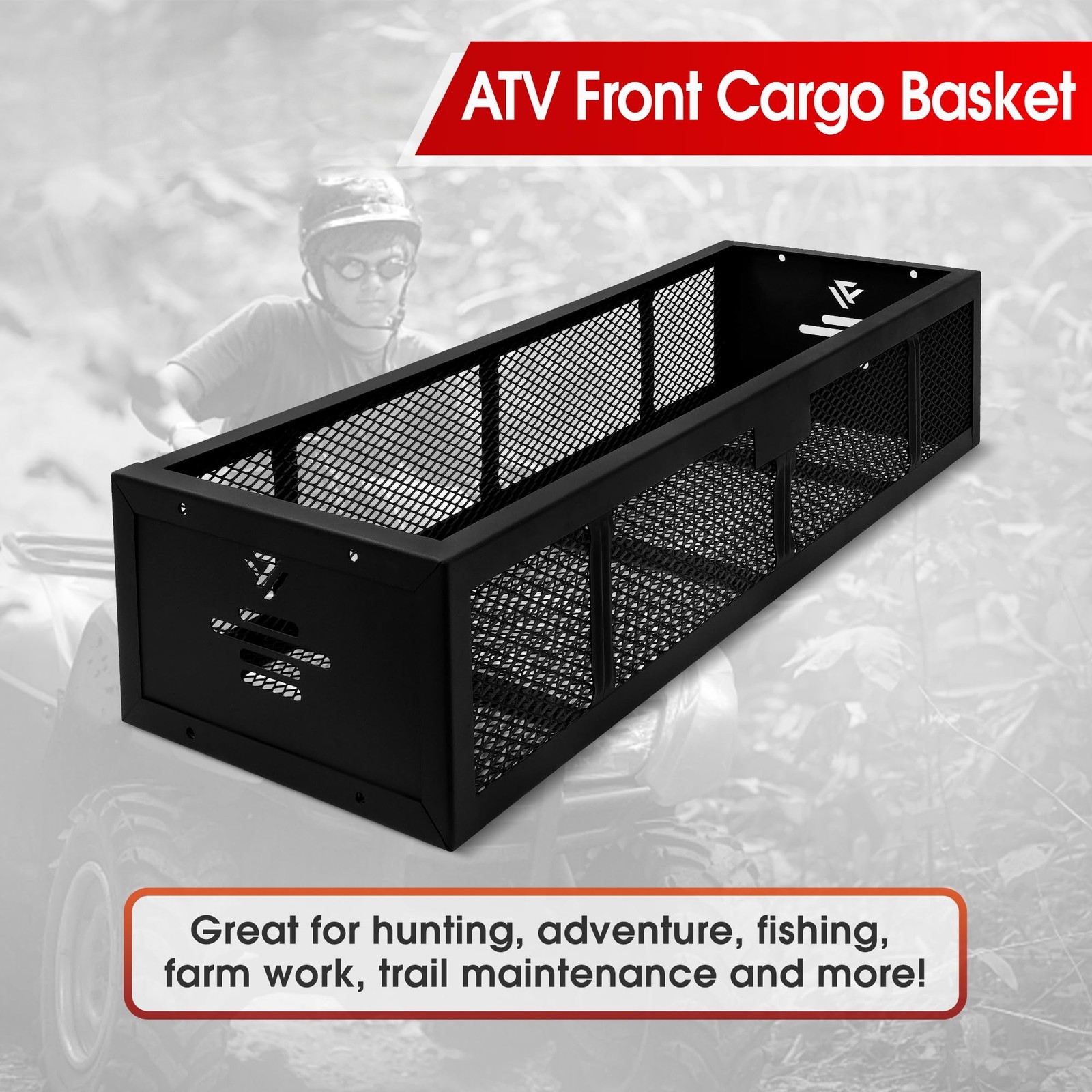 Heavy Duty 38" ATV Cargo Basket Steel Front Rear Rack Black Coated