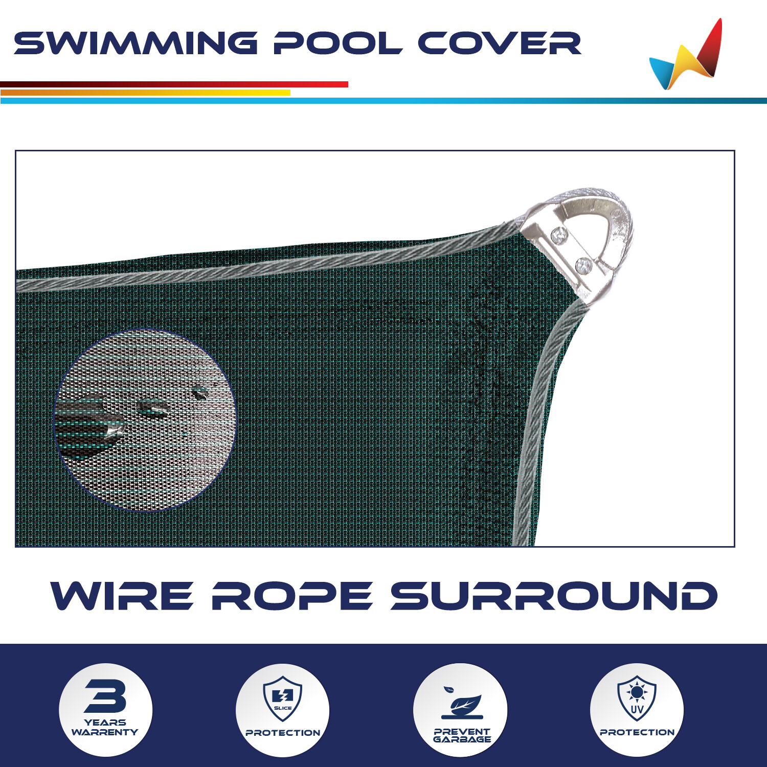 Wire Rope Rectangular Inground Swimming Pool Winter Cover Pool Safety-Green