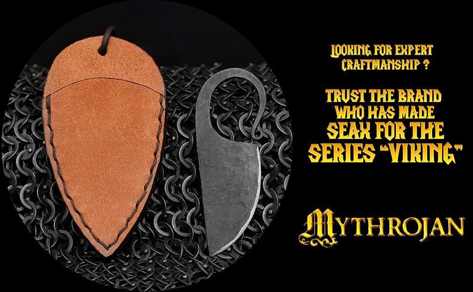 Hunting Pocket Knife Hand Forged Celtic Blade with Necklace Leather Sheath Tan