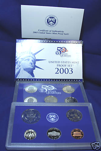 2003 Proof Set. Complete and Original in BLUE mint paper box
