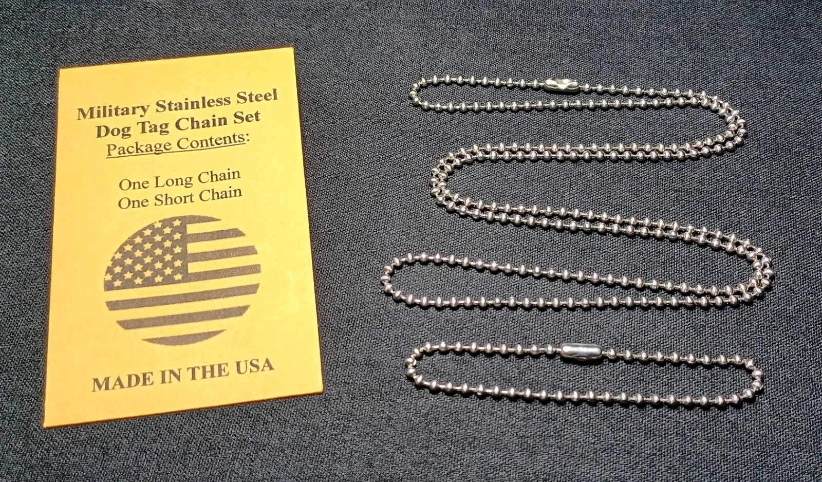 27.5" & 6" Stainless Steel Military Ball Bead USAMade Dog Tag Chain Necklace Set