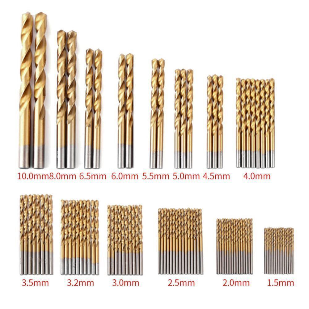 99 PCS HSS 135° TIP TITANIUM COATED TWIST DRILL BIT SET 1.5-10MM IRON BOX USA