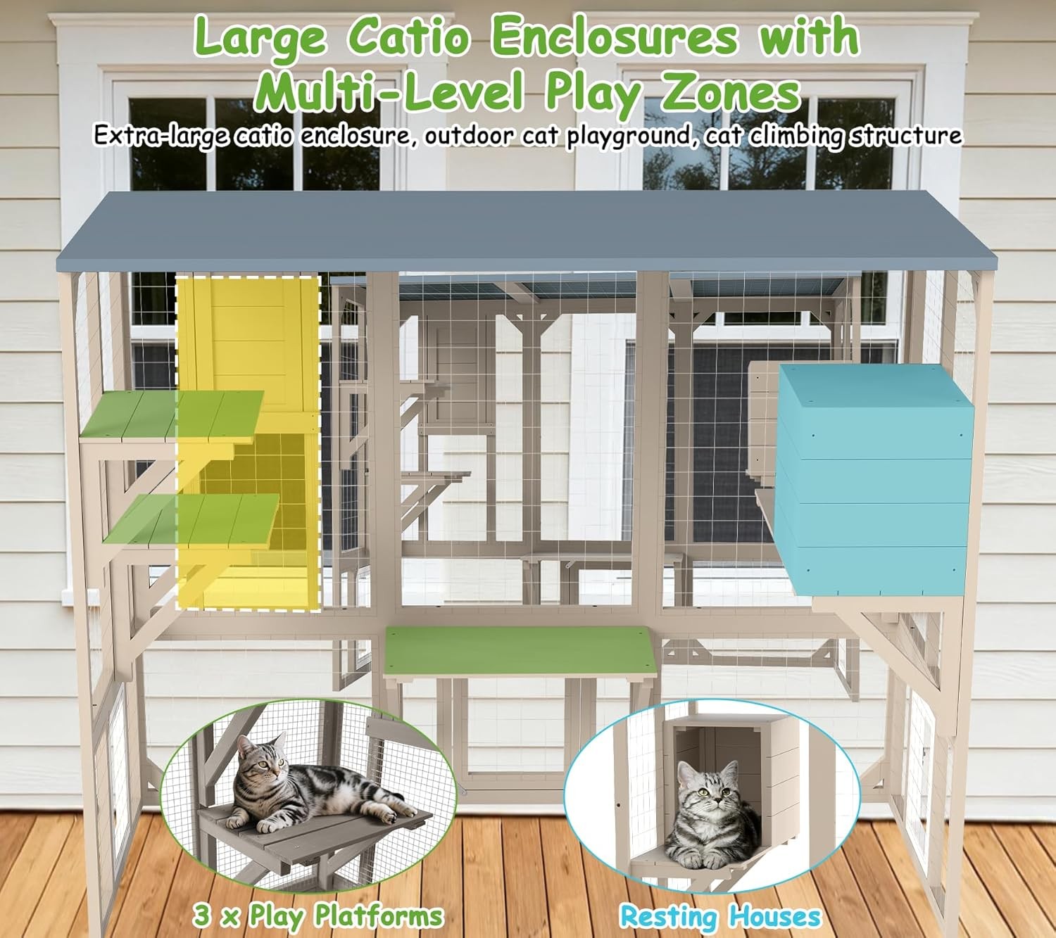 Petscosset Outdoor Cat Enclosures 4 Story Large Cat House with Jumping Platforms