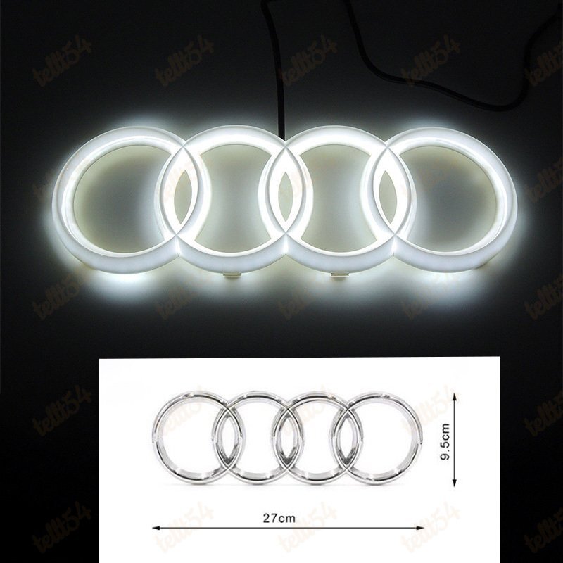 Chrome For Audi Grille Front Hood A1 A3 A4 A5 A6 A7 Q3 Q5 Q7 LED Emblem White