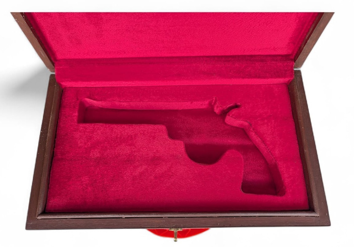COLT PYTHON 6 IN. INDIAN ROSE WOOD RED VELVET LINED REVOLVER CASE