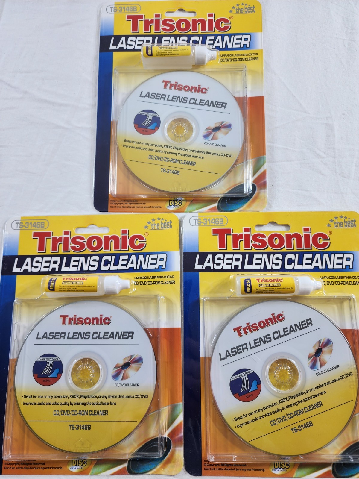 3 Pack  DVD Player Lens Cleaner Disc with Cleaning Solution Laser Lens Cleaning