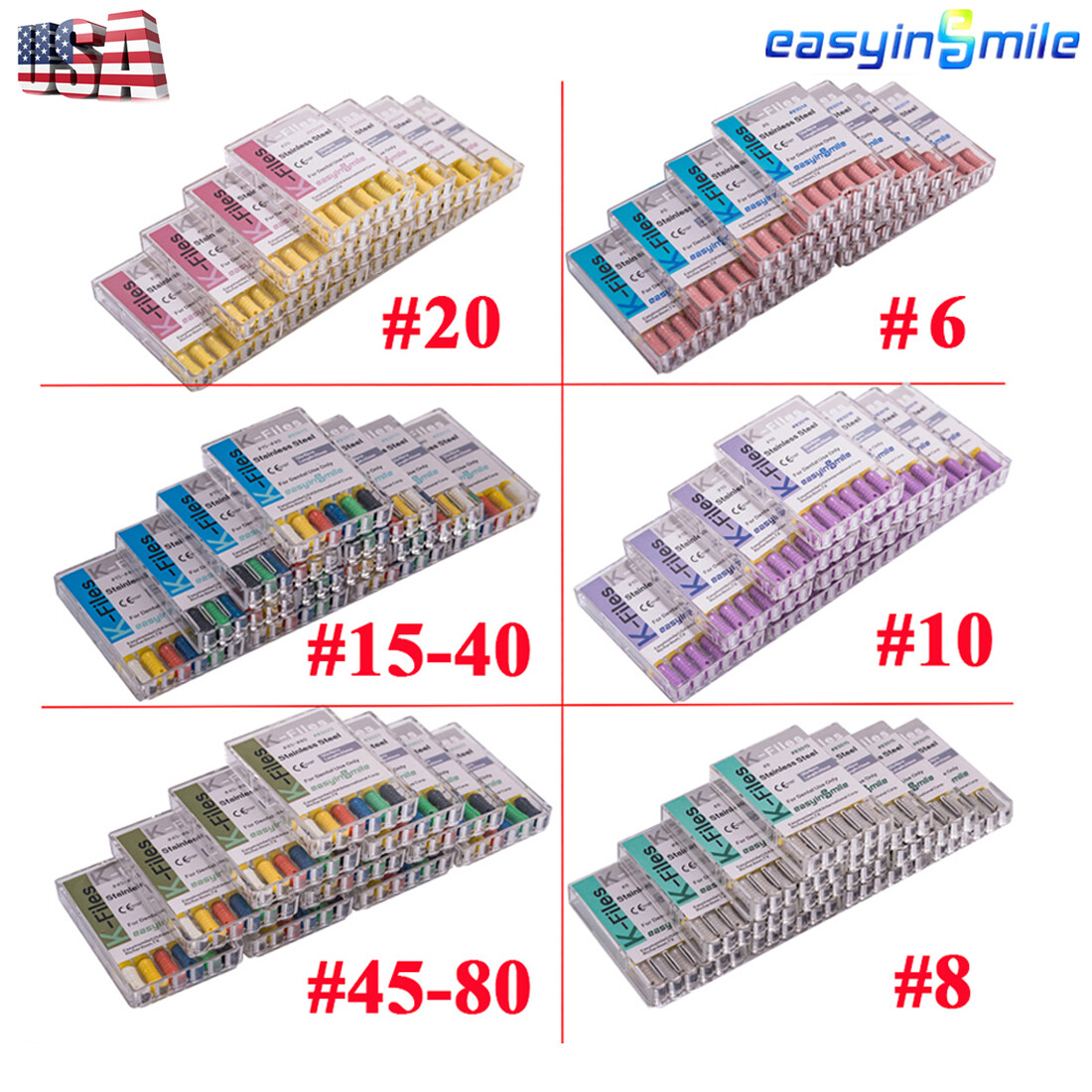 60pc Dental Endo Root Canal File K-files 25mm Stainless Steel #6#8#10 Hand Files