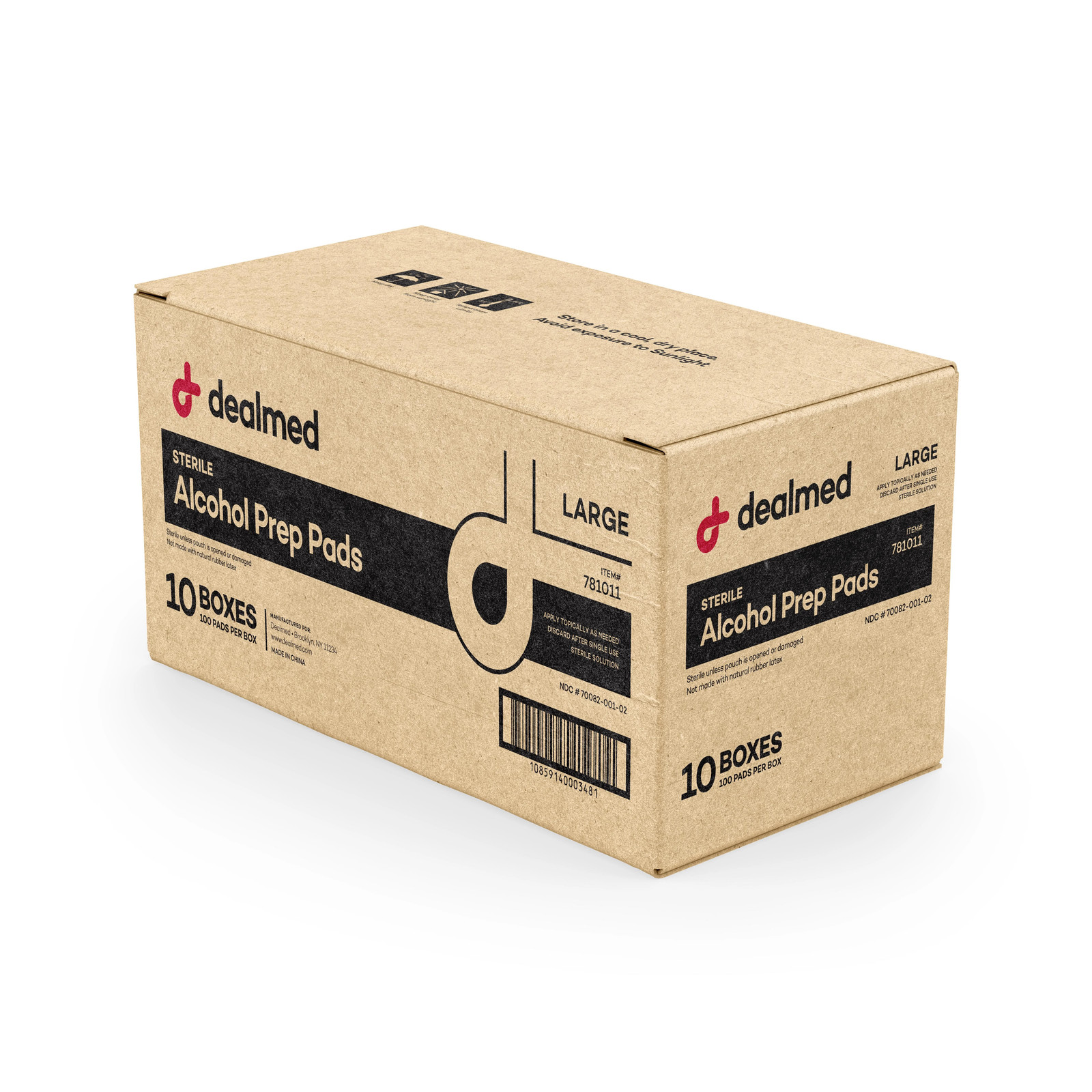 Dealmed Alcohol Prep Pads Medium Size, Gamma Sterilized, 200 Count (Pack of 10)