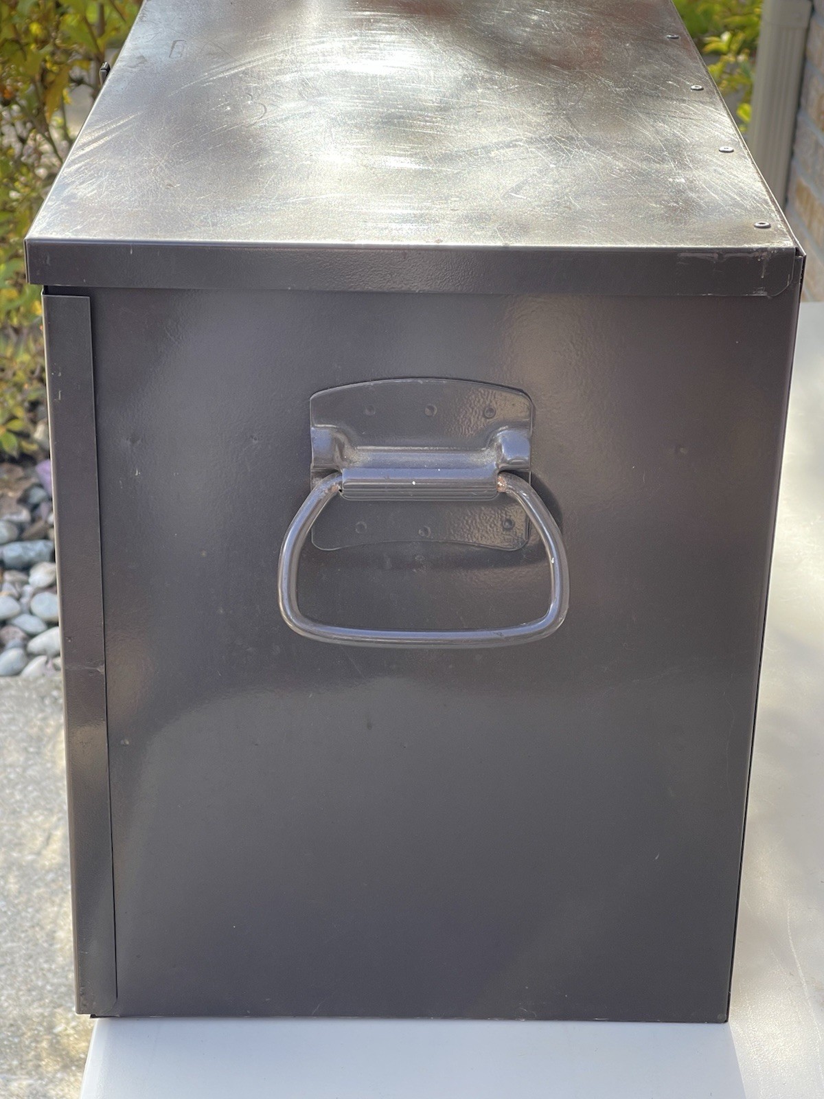 VTG Metal Chuck Box Camping Kitchen Storage Trunk w/ Contents Brown