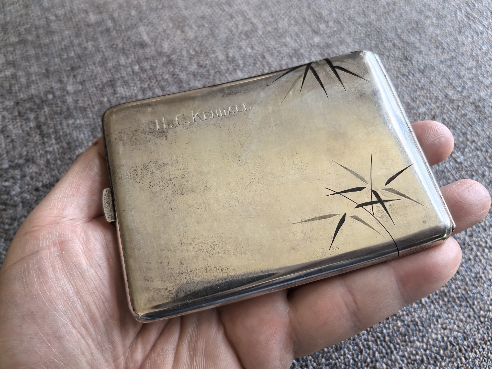 Vintage Japanese K.Uyeda Sterling Silver Cigarette Case with Bamboo Design