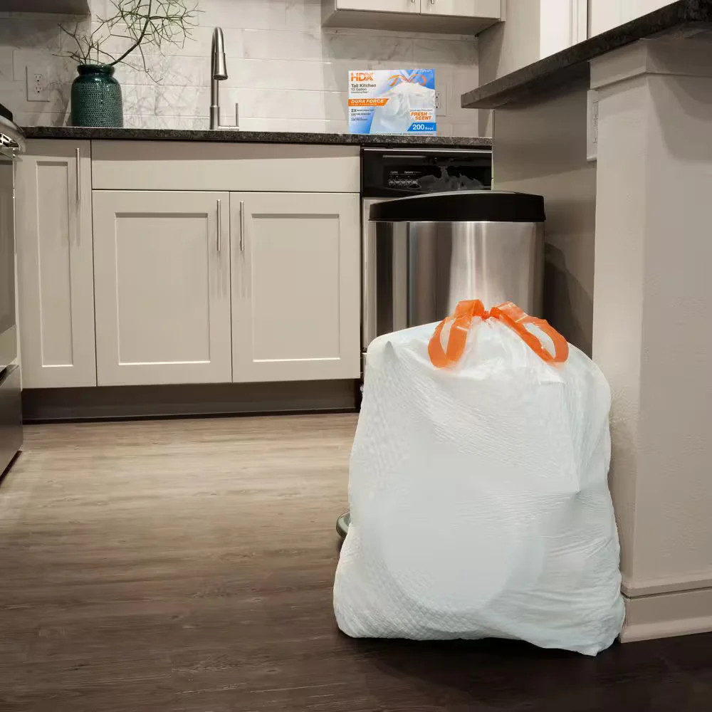 13 Gallon Fresh Scent Tall Kitchen Trash Bags with Drawstring, 200-Count