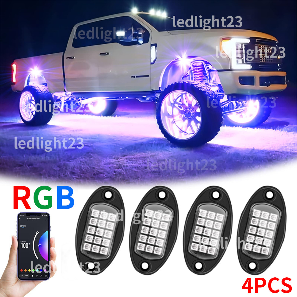 4x RGB LED Pods Rock Lights Kit Underbody Neon Light Fit Ford F-150 F-250 F-350