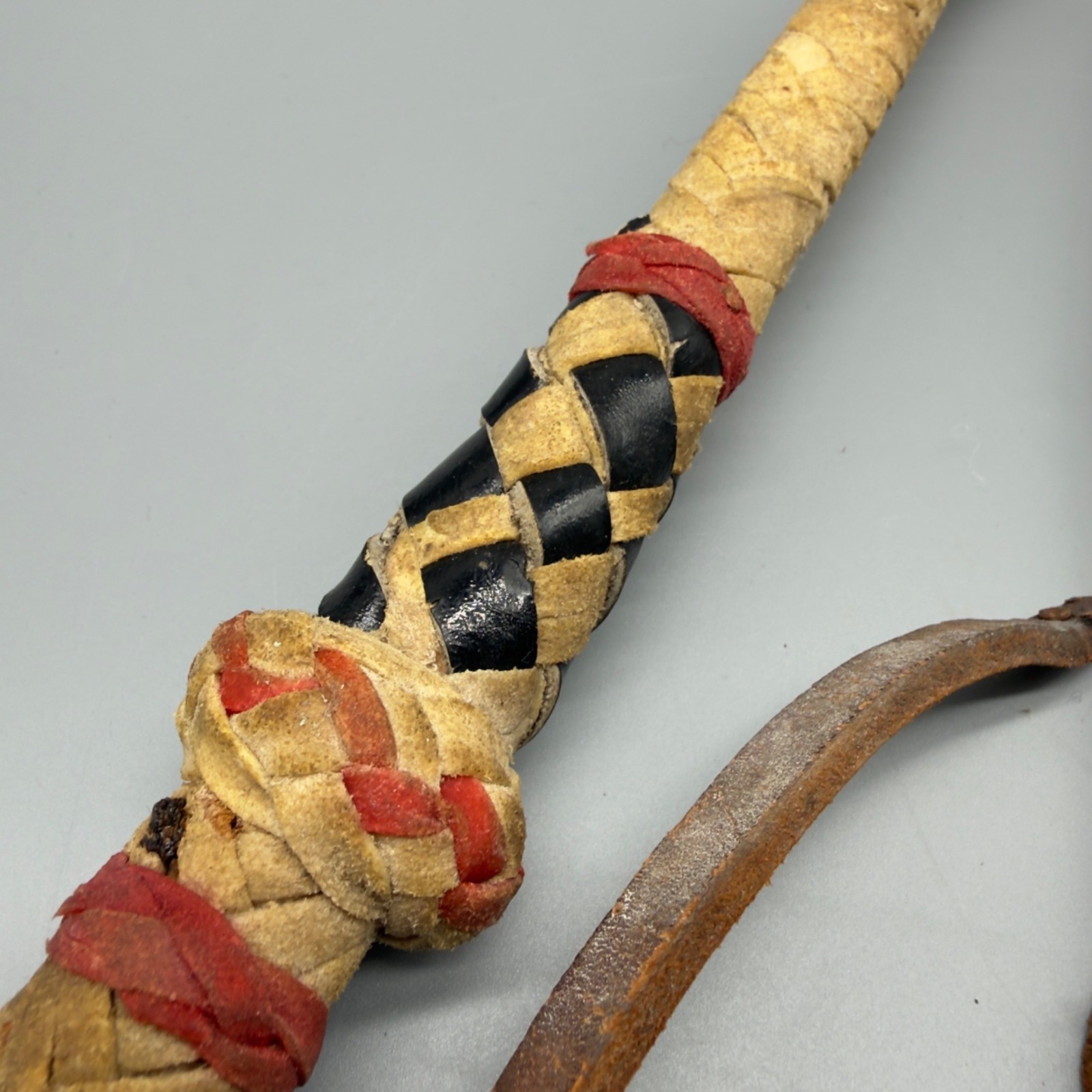 Vintage Western Leather Braided Horse Quirt Whip Cowboy Tack Rodeo Decor