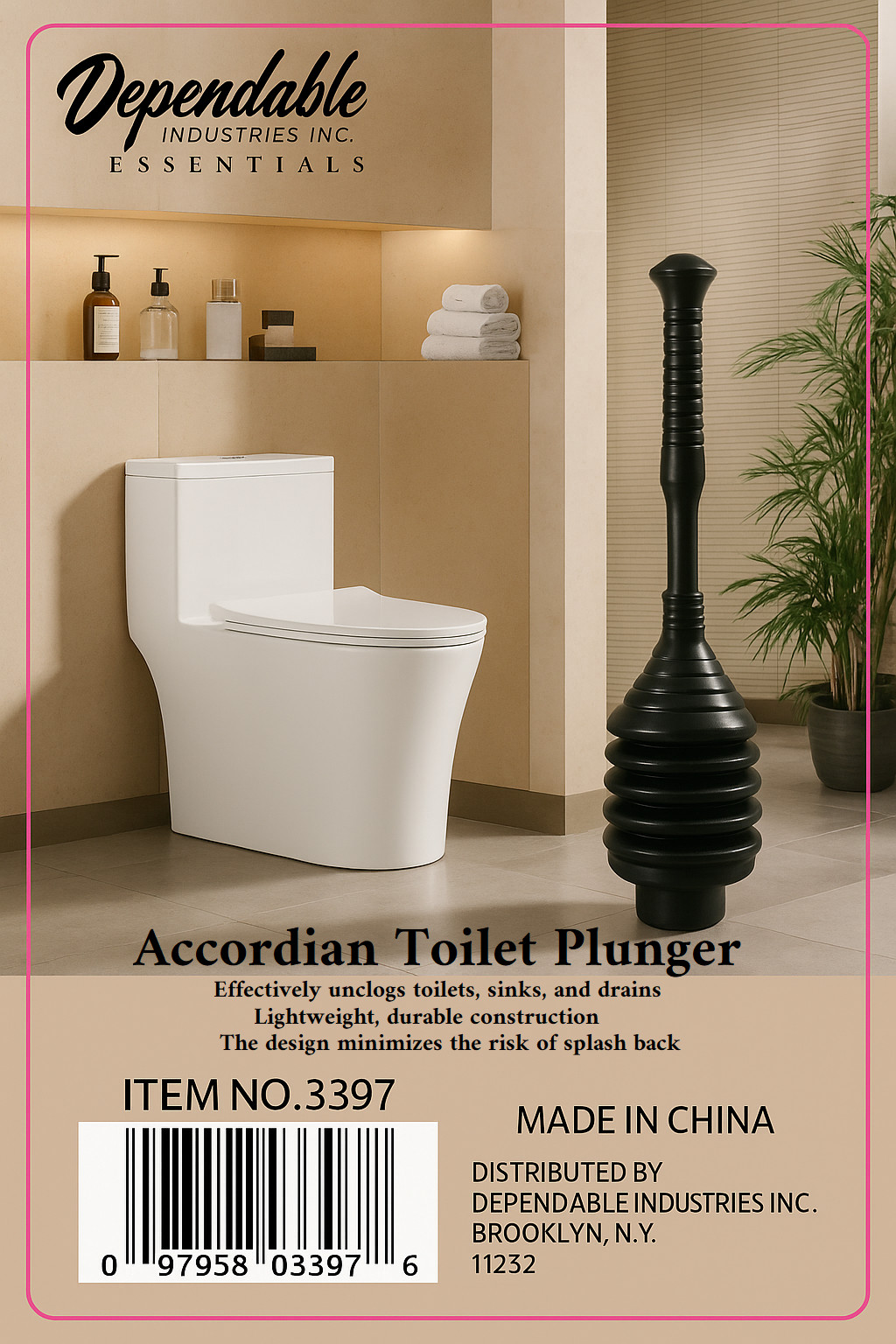 Accordion Toilet Plunger – High-Force Clog Remover for Toilets, Sinks & Tubs