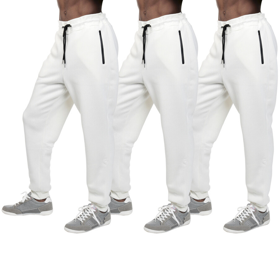 3 Pack Men's Fleece Lined Slim Fit Casual Tech Jogger Sweatpants Zipper Pockets