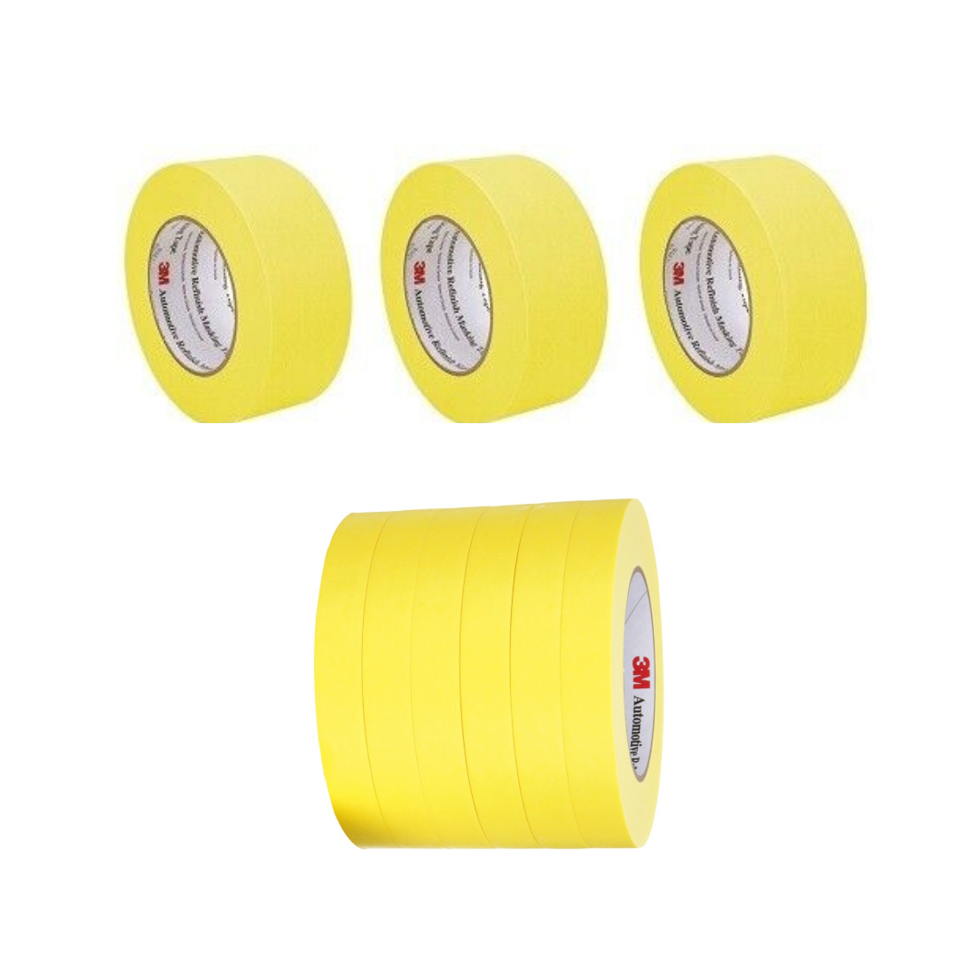 3M Yellow Automotive Masking Tape 6 Rolls of 06652, 3 Rolls of 6654 Bundle