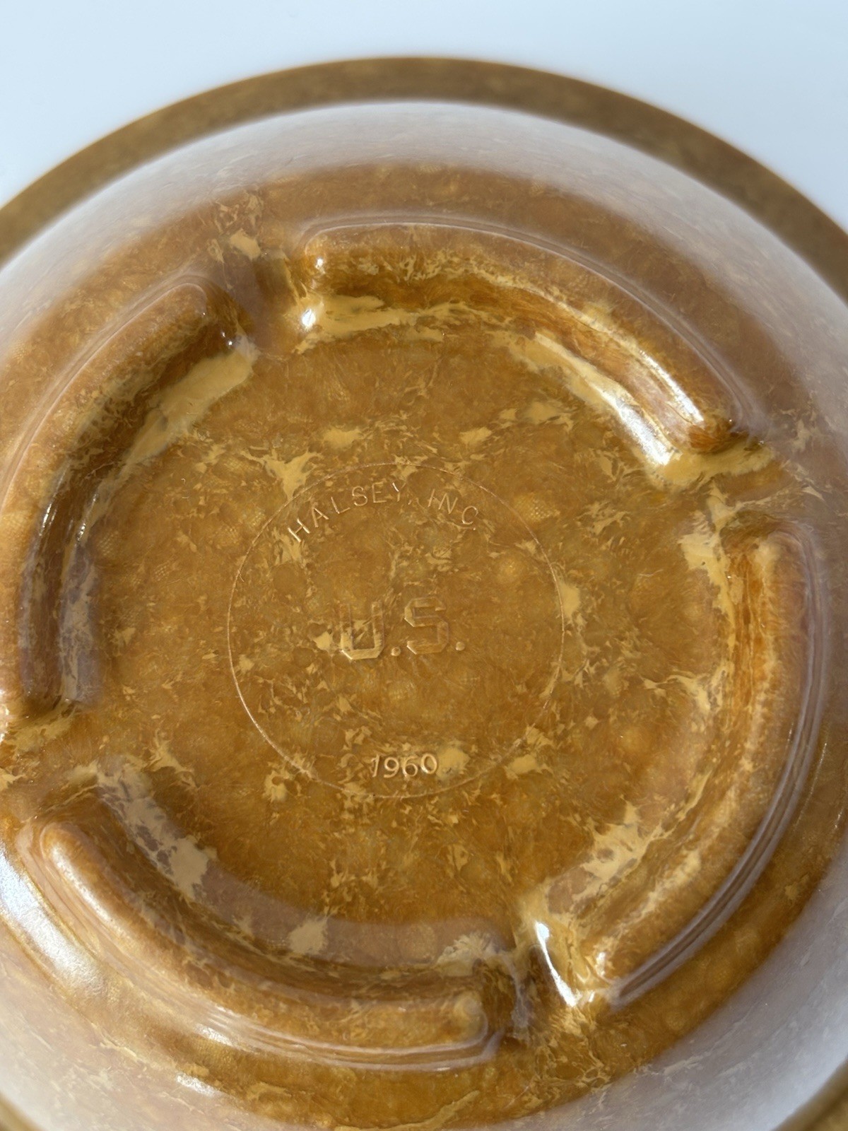 Vintage 1960 Halsey Inc U.S. Military Mess Hall Bowl Speckled Brown Melamine