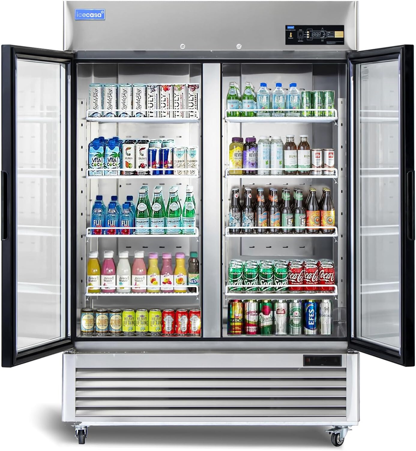 54" Commercial Glass Door Refrigerator, 2 Door Reach-In Merchandiser 49 Cu.ft