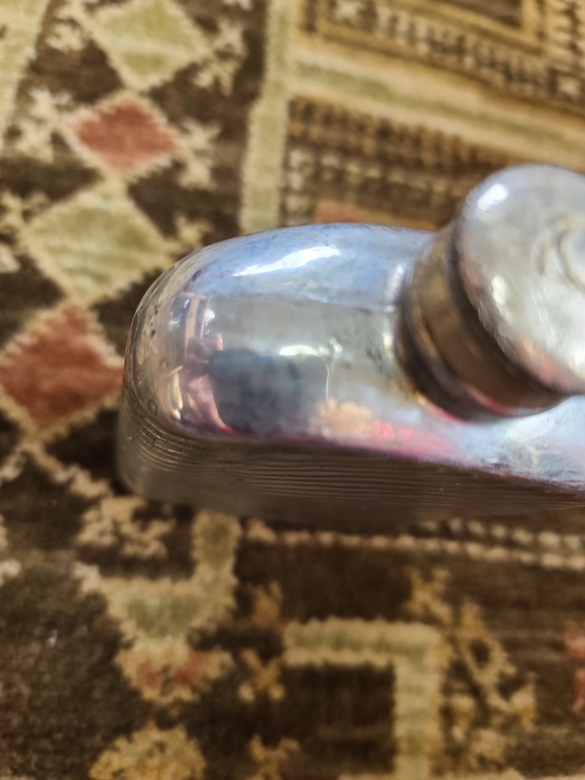 Antique Silver & Copper Plated Glass Ribbed Hip Flask 5-3/8" Tall Vintage