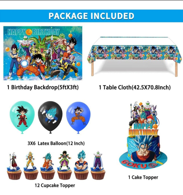 Dragon Ball z Party Supply kit With Add-ons