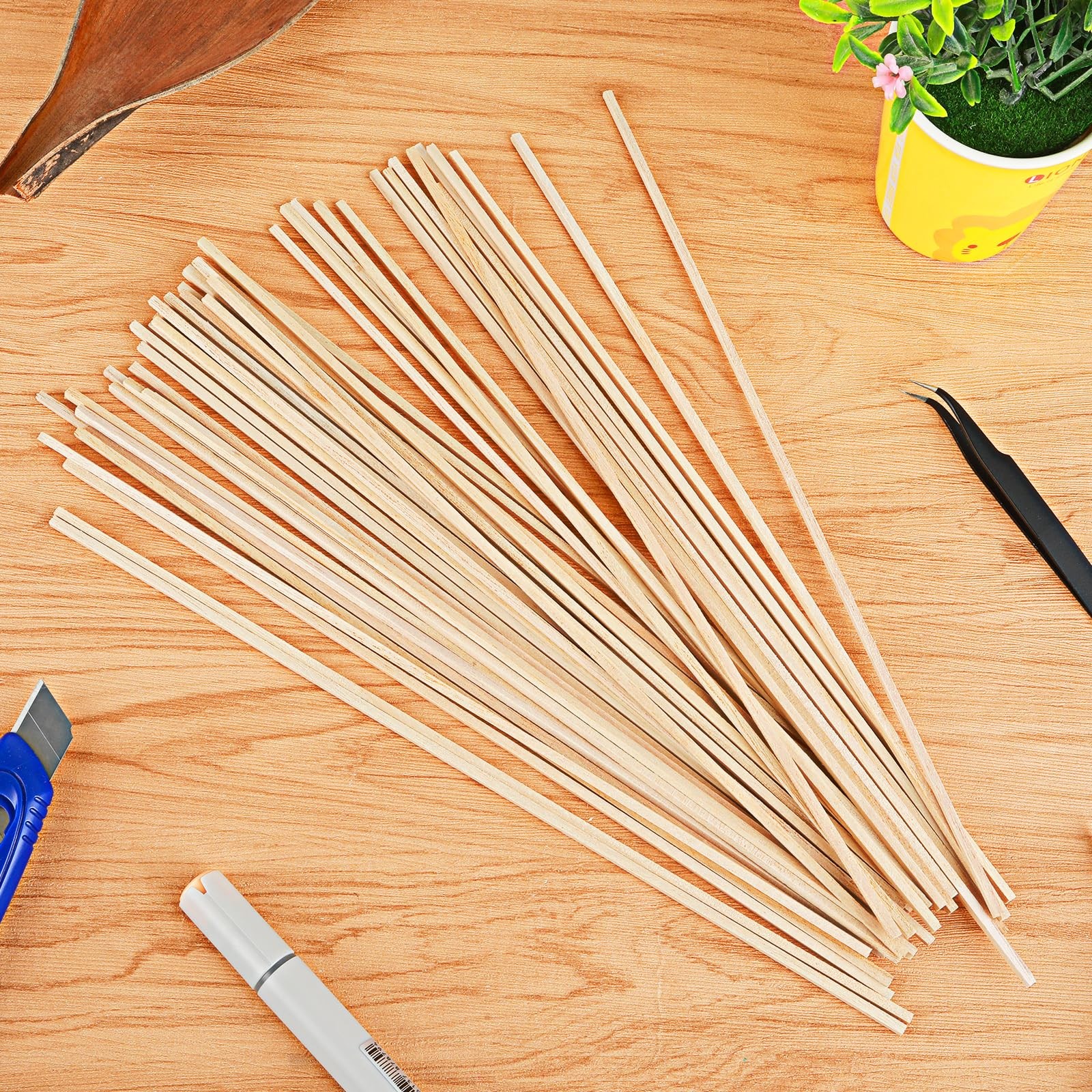 50 PCS Wooden Dowel Rods, Square Dowels 1/8" x 12"（50pcs）, wood color