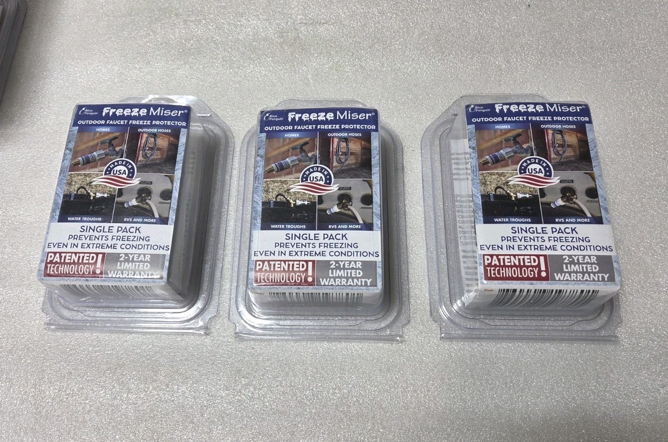 3 Packs Blue Penguin Freeze Miser Outdoor Faucet Protectors, 1 Per Pack, Sealed