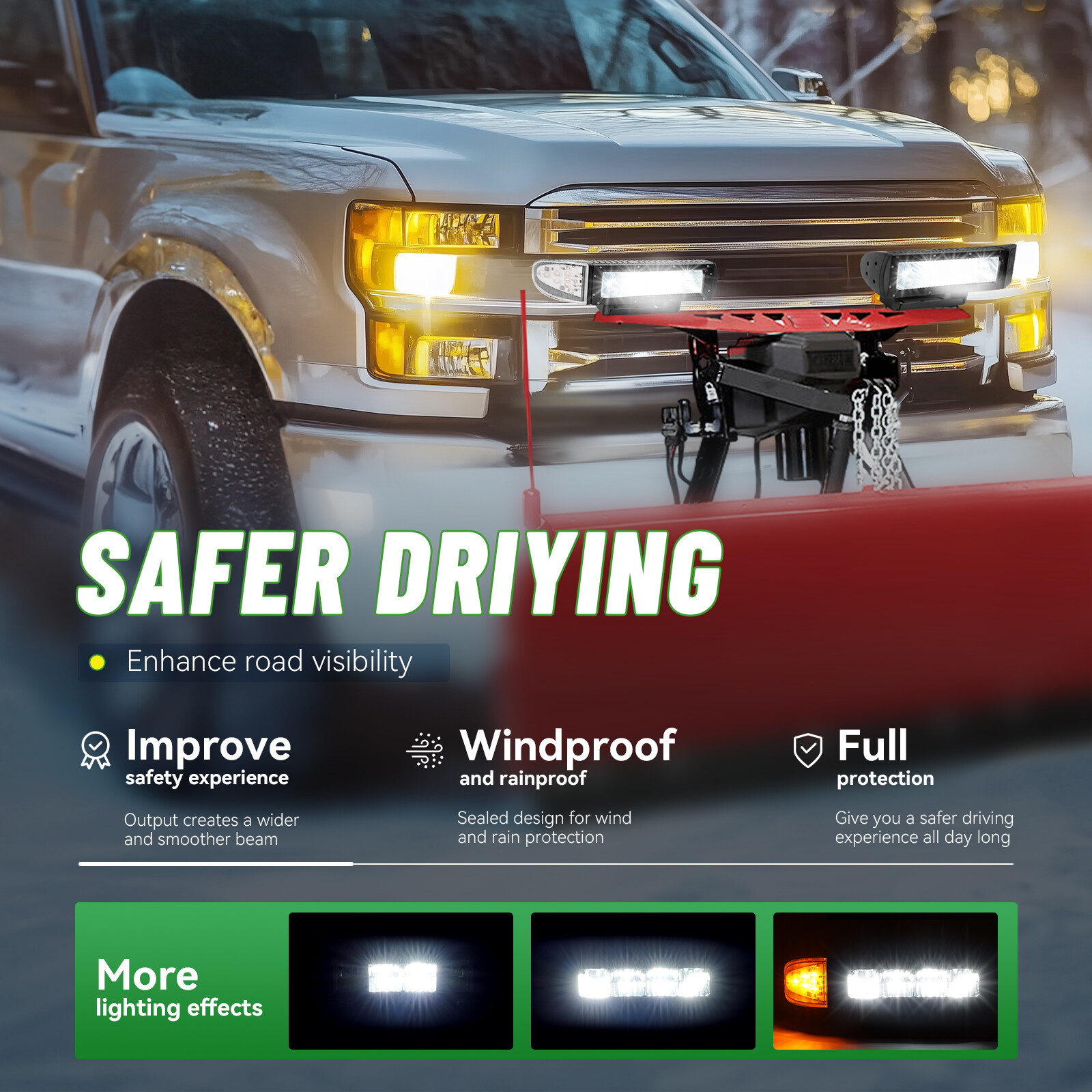 2PCS Universal Headlight Heated LED Plow Lights Replaces #1312100