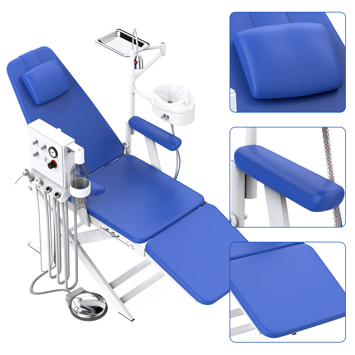 Silla dental portatil plegable con unidad de turbina de air escupidera Luz LED