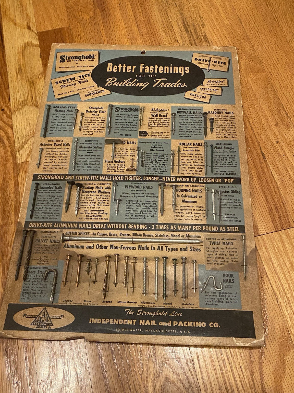 VINTAGE 1954 SALESMAN SAMPLE STRONGHOLD LINE INDEPENDENT NAIL PACKING - COMPLETE