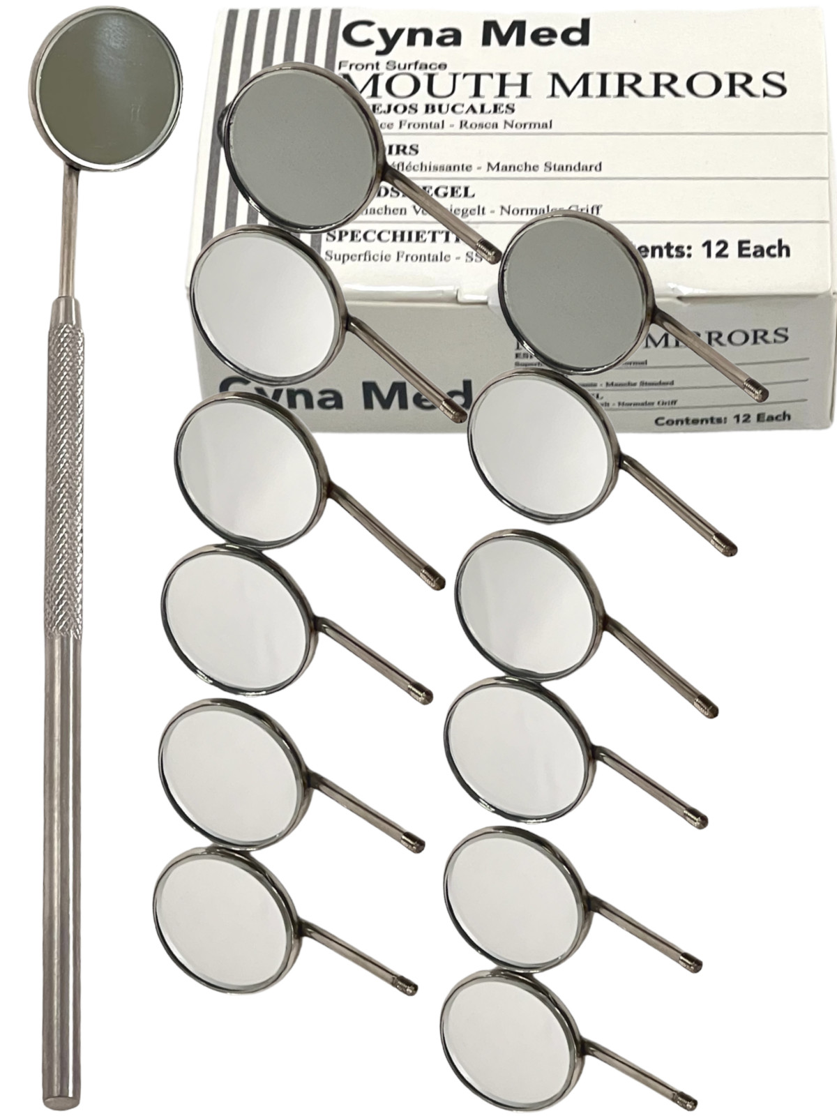 New Premium 12 x Dental Mouth Mirror heads Cone Socket #5 Plain + Free Handle