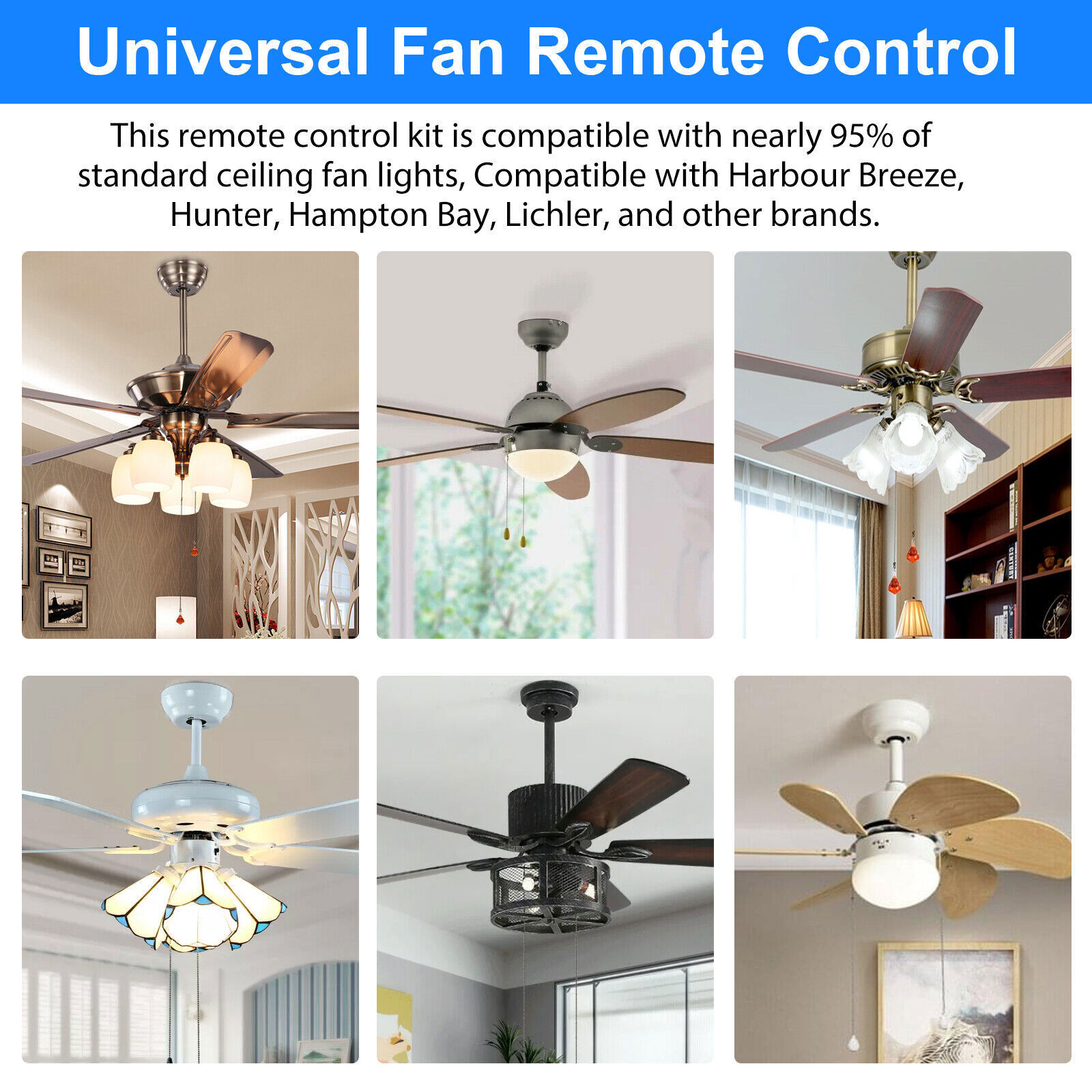 2x Universal Ceiling Fan Lamp Light Wireless Timing Remote Control Receiver Kit