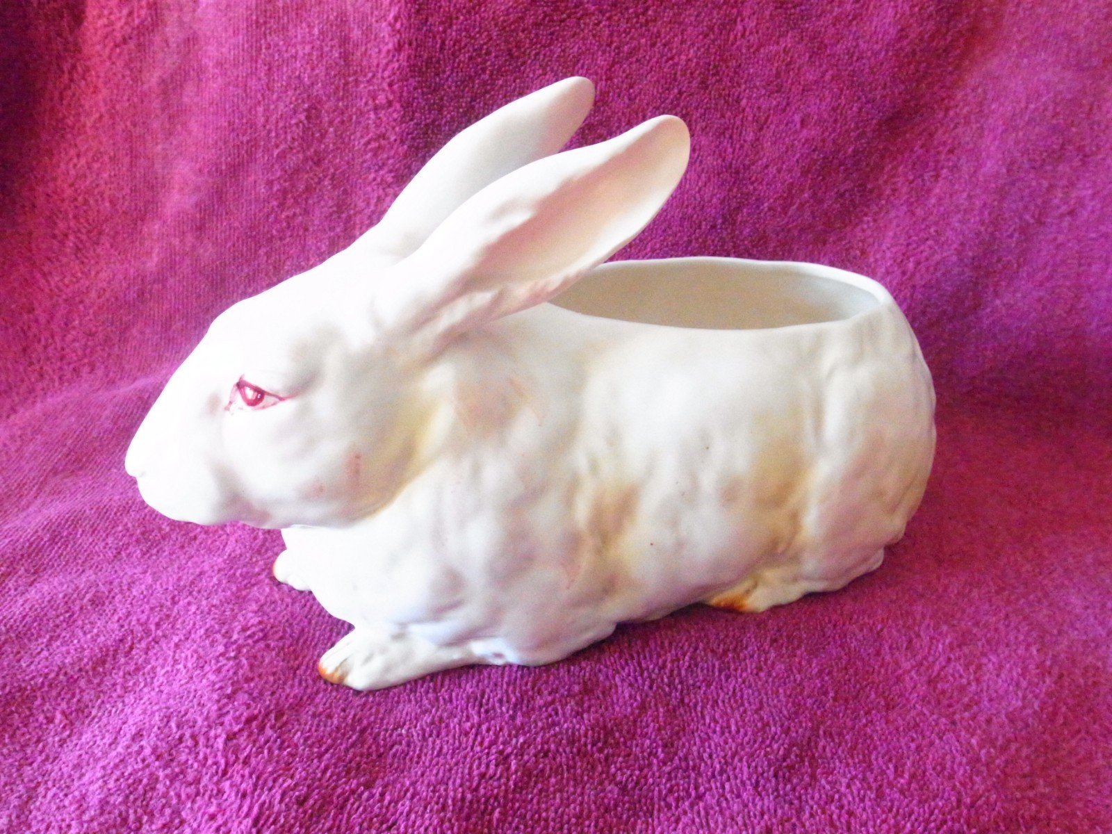VHTF Vintage Lefton White Bunny Rabbit w/ Pink Eyes 10" Planter-Orig Label-EXC