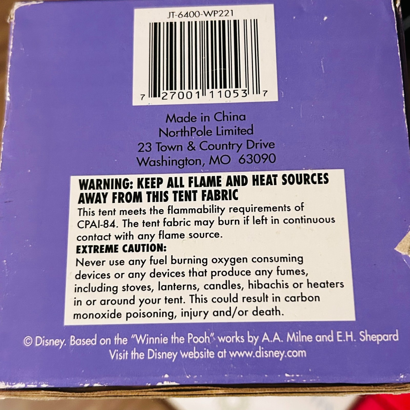 DISNEY Winnie the Pooh Dome Camping Tent Rare 6"x4"x36” Indoor Outdoor NIB