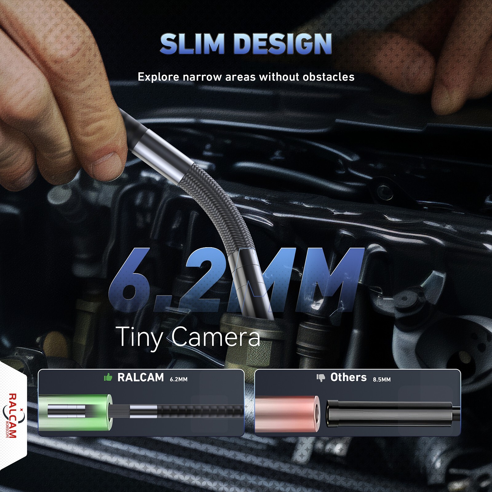 Ralcam 4-Way 360° Articulating Borescope Industrial Endoscope Inspection Camera