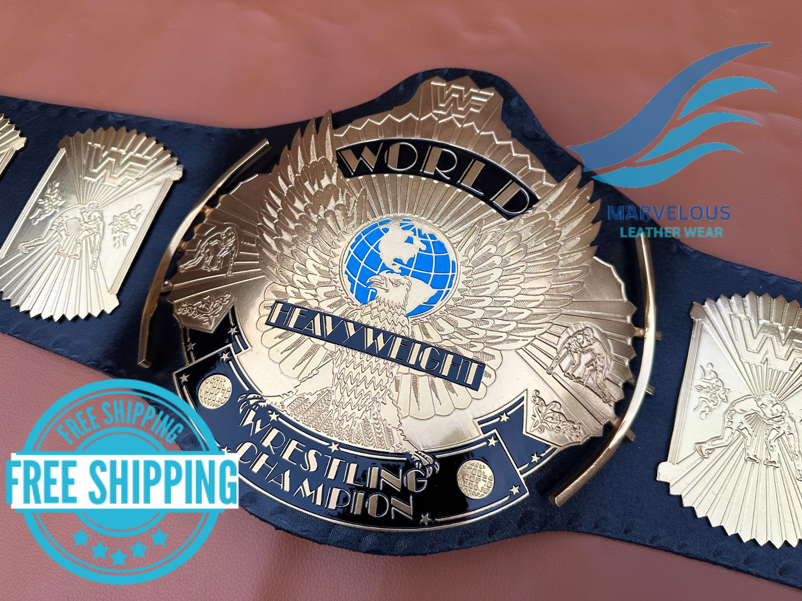 Winged Eagle Championship Wrestling Replica Title Belt 4MM Brass Adult size