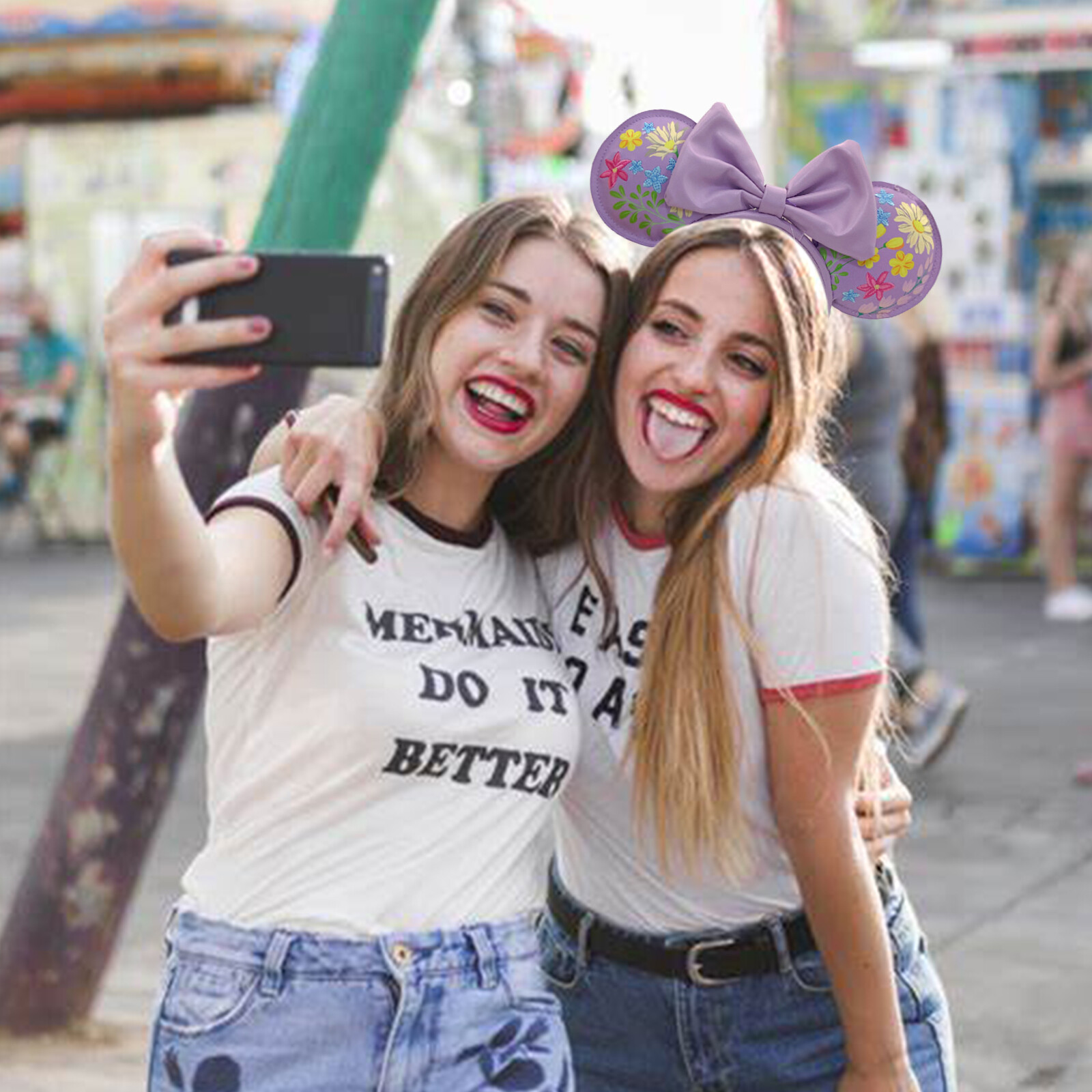 Disney-Parks Anniversary Minnie Mouse Puple Bow Flower Ears Mickey Headband Ears