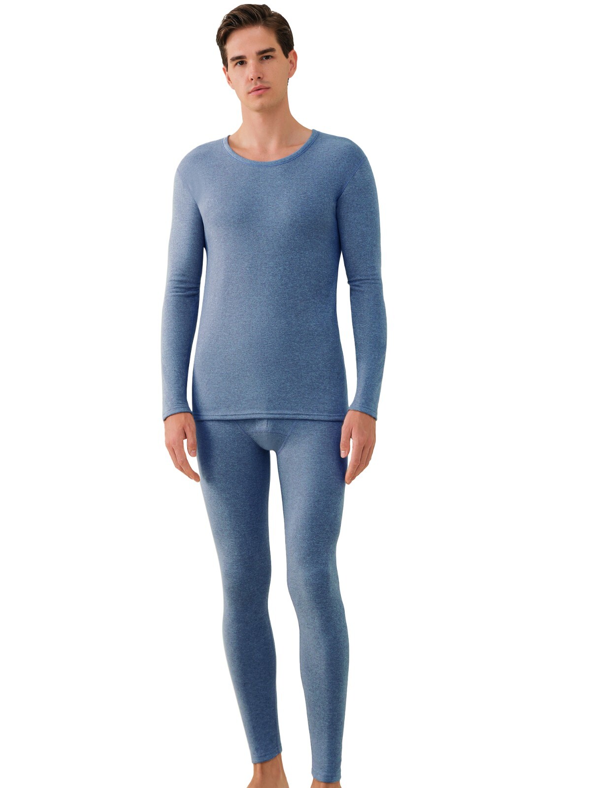 Men's Thermal Underwear Set Cashmere Silk Lining Pajama Set Long Johns Soft