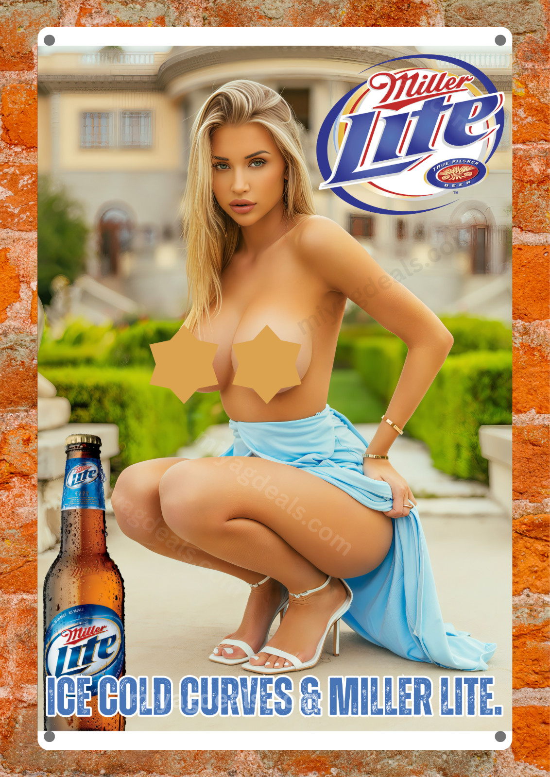Ice Cold Miller Lite Beer Metal Sign Sexy Girl - Man Cave Bar Wall Decor Read De